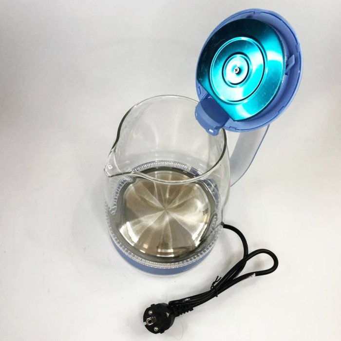 Електричний скляний чайник Crownberg CB-9410B, тихий електричний чайник. Колір блакитний