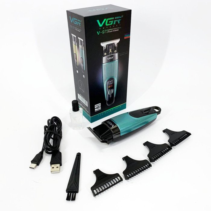 Машинка для стрижки волосся VGR V-975 тример для бороди та вусів. Колір: зелений