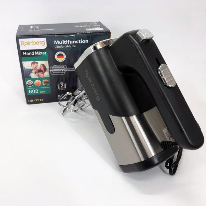Міксер Rainberg RB-2215 ручний на 5 режимів 600 Вт + 2 види насадок, найкращий ручний міксер для кухні