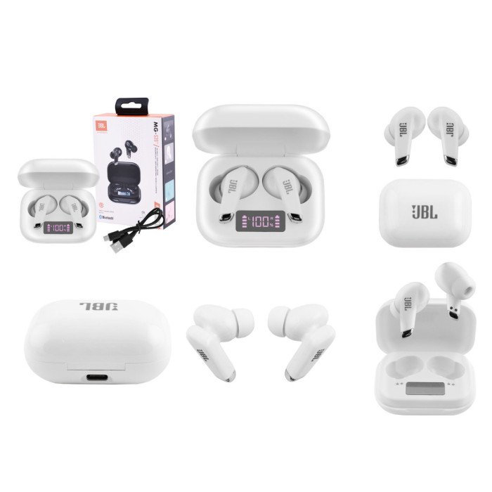 Бездротові bluetooth навушники вкладиші JBL MG-S20 з мікрофоном і кейсом підзарядки. Колір білий