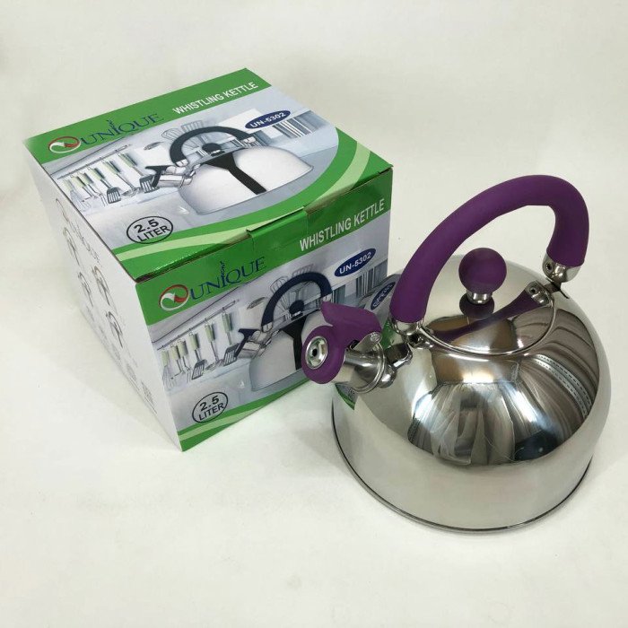 Чайник Unique із свистком UN-5302 2.5 л, гарний чайник для газової плити. Колір: фіолетовий