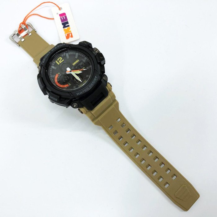 Годинник наручний чоловічий SKMEI 1343KH KHAKI, водостійкий тактичний годинник. Колір: хакі