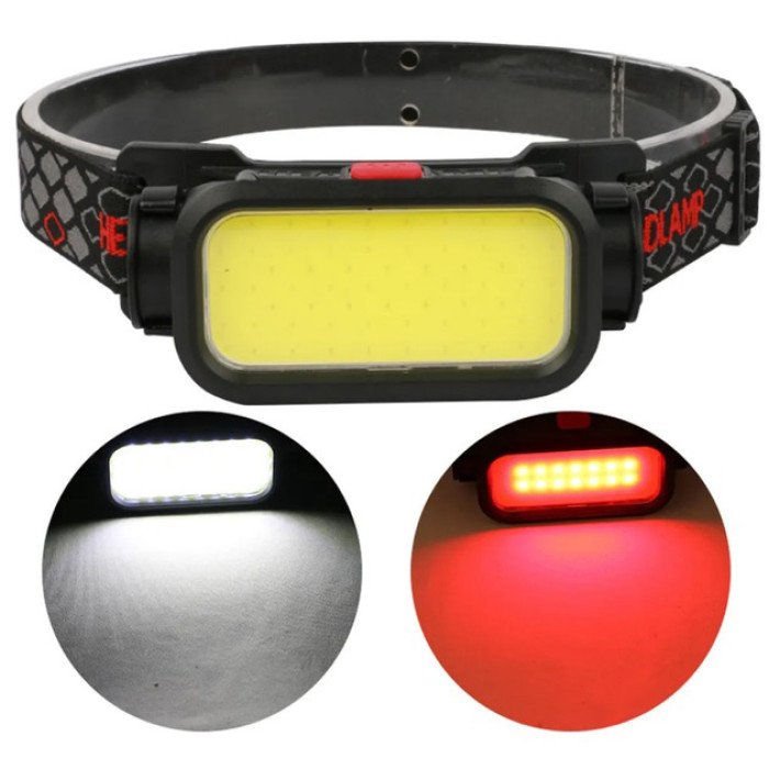 Ліхтар налобний BL-008+COB (white+red), червоне світло, водозахист, вбудований акумулятор