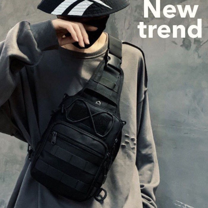 Набір: армійська чорна сумка + тактичний ліхтар професійний POLICE BL-X71-P50