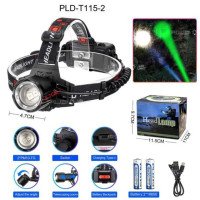 Ліхтар налобний PLD-T115-2PM10-TG(white+green), Потужний ліхтарик світлодіодний на голову, для бігу