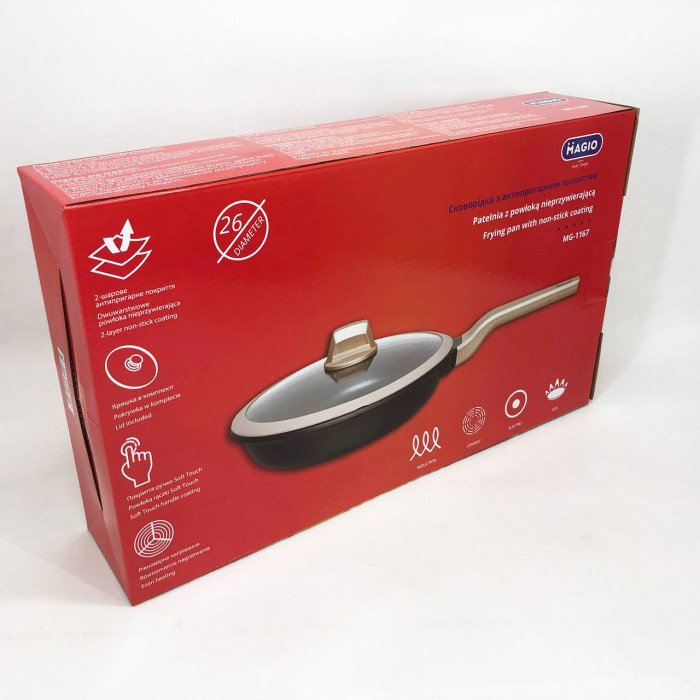 Сковорода Magio MG-1167 з антипригарною кришкою 26 см, сковорода з індукційним дном