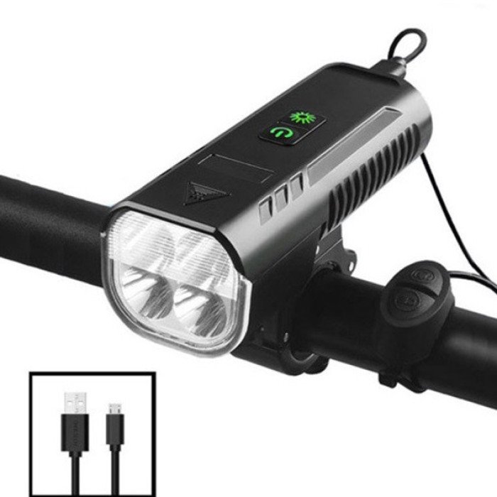 Велофара з сигналом FY-336/2000-4T6 на акумуляторі з функцією повербанку, Велоліхтар з водозахистом із зарядкою
