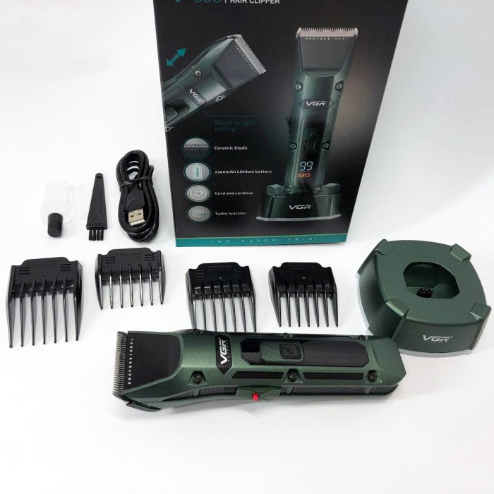 Акумуляторна бездротова машинка для стрижки волосся VGR V-696 з LED дисплеєм та ТУРБО режимом
