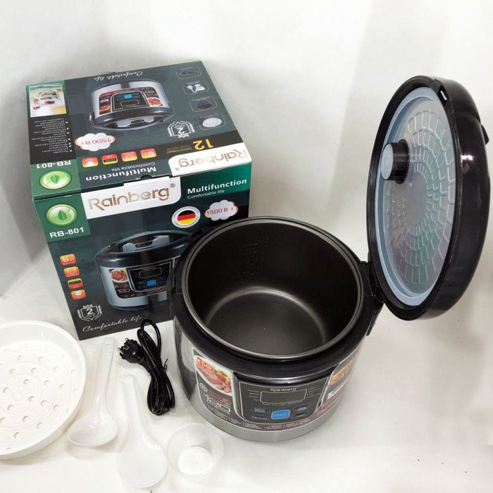 Мультиварка Rainberg RB-801 з 12 програмами 1500 Вт на 6 літрів, скороварка пароварка мультиварка