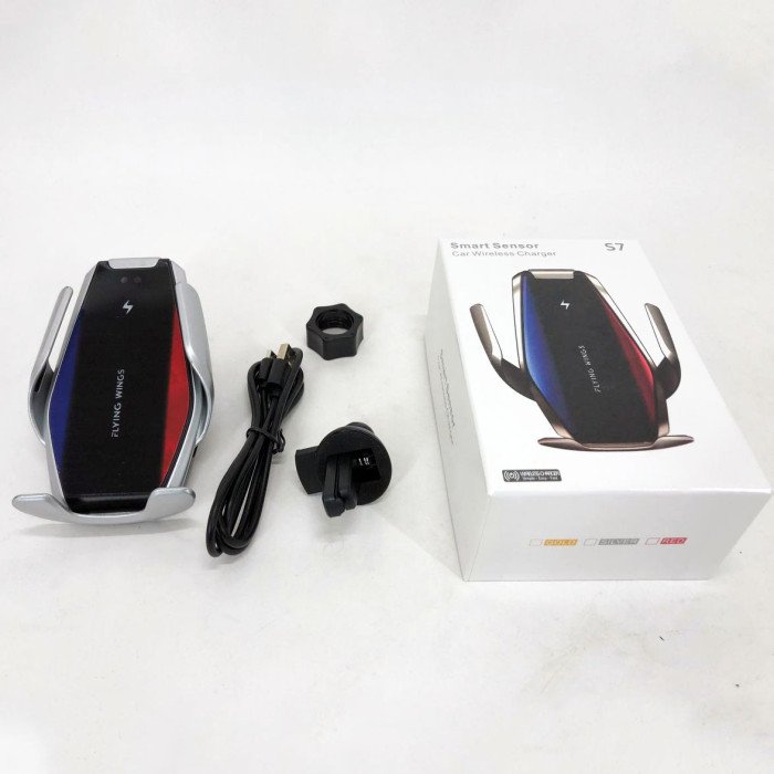 Автомобільний тримач S7 для телефону з бездротовим швидким заряджання flying wings. Колір: срібний