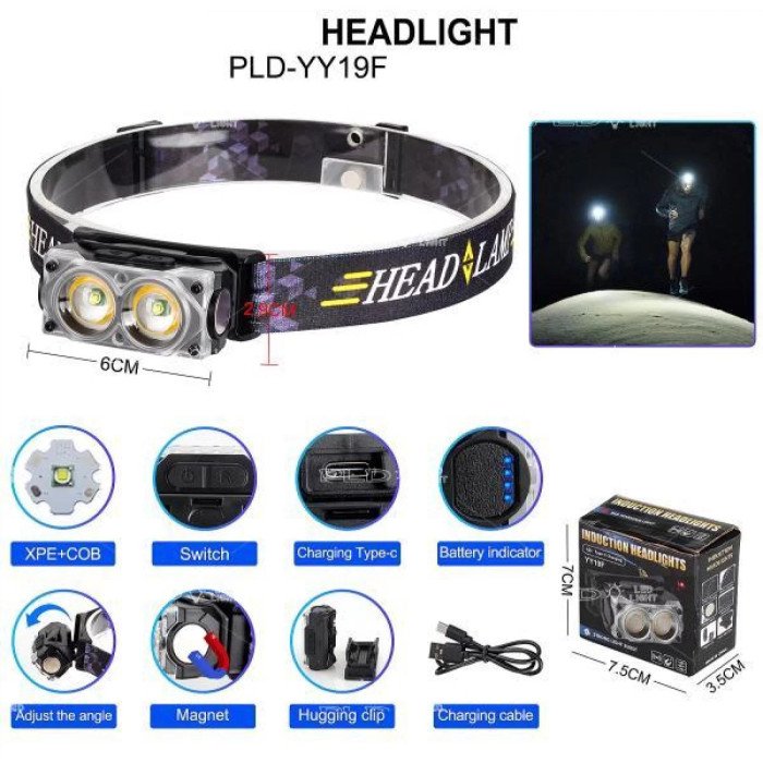 Ліхтар налобний YY-19F-2XPE(white)+2COB(yellow), Ліхтар налобний для автомеханіка, Ліхтарик налобник