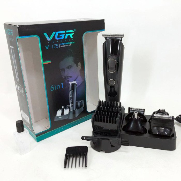 Професійна бездротова машинка для стрижки волосся VGR V-175 тример для бороди та вусів з насадками