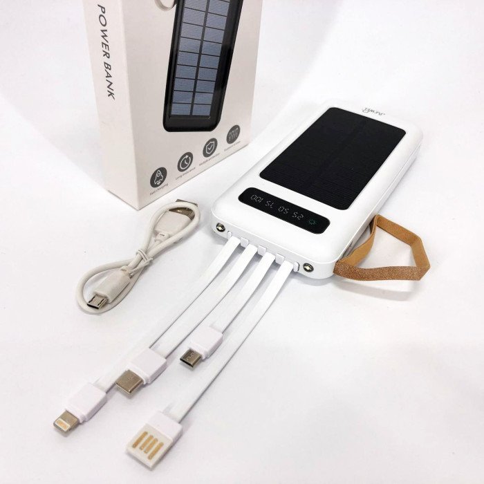 Power Bank Solar Smart 1015 зарядний пристрій на сонячній батареї 20000mAh з індикатором заряду Білий