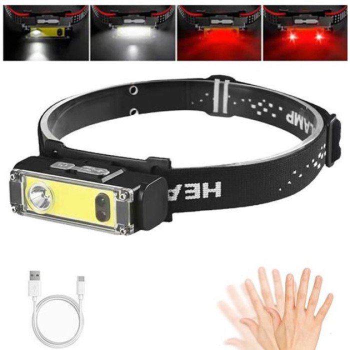 Ліхтар налобний BL-T124-ХРЕ+COB (White+Red), світлодіодний ліхтарик для туриста, водонепроникний ліхтарик