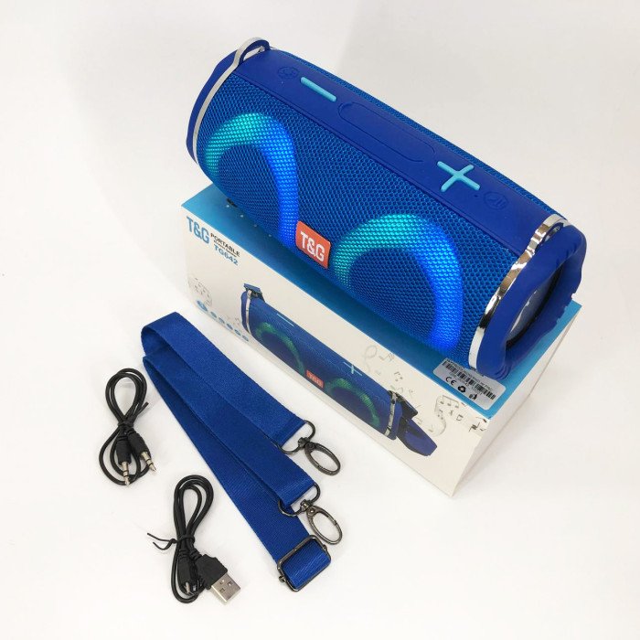 Портативна колонка TG642 з RGB підсвічуванням та ремінцем, акумуляторна колонка для музики. Колір: синій
