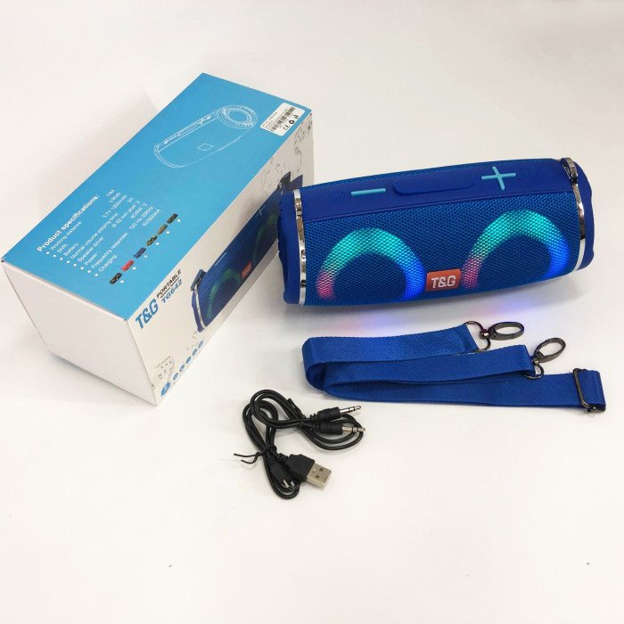 Портативна колонка TG642 з RGB підсвічуванням та ремінцем, акумуляторна колонка для музики. Колір: синій