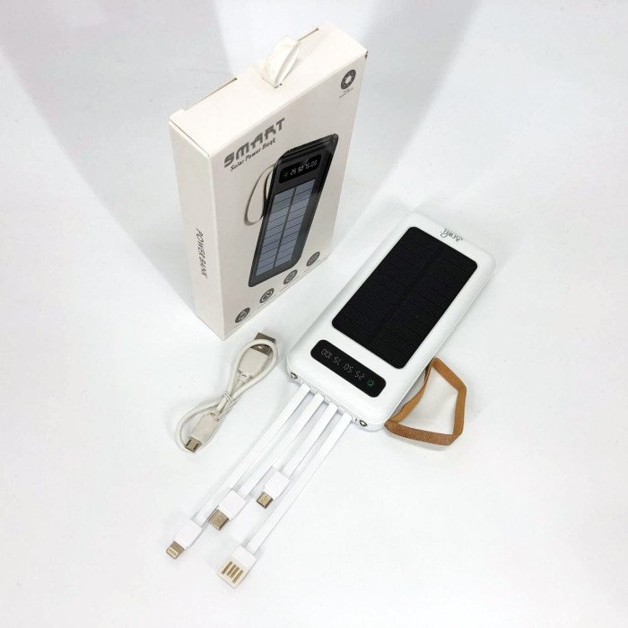 Power Bank Solar Smart 1015 зарядний пристрій на сонячній батареї 20000mAh з індикатором заряду Білий