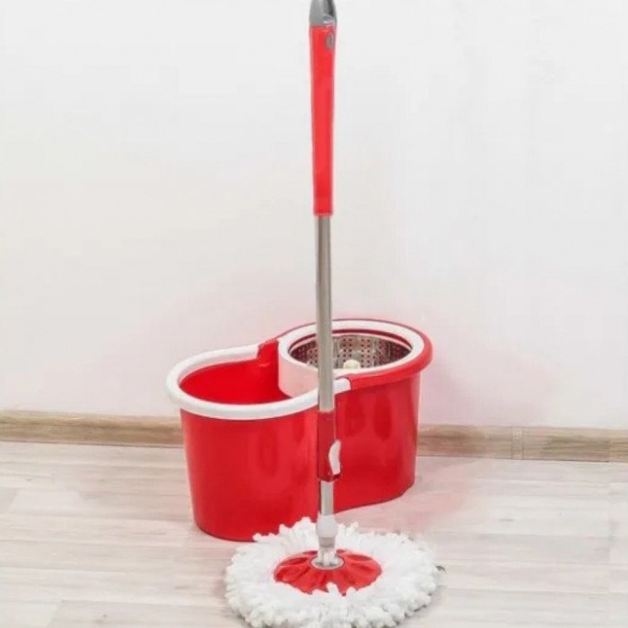 Універсальна швабра з віджимом-центрифугою та відром Easy Mop Кругла Швабра. Колір: червоний