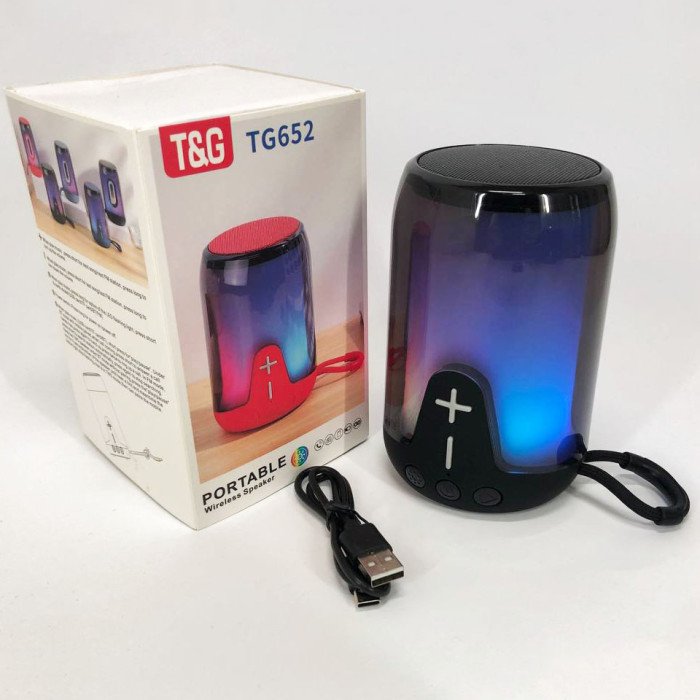 Портативна колонка TG652 5W з RGB підсвічуванням та ремінцем, акумуляторна колонка для музики. Колір: чорний