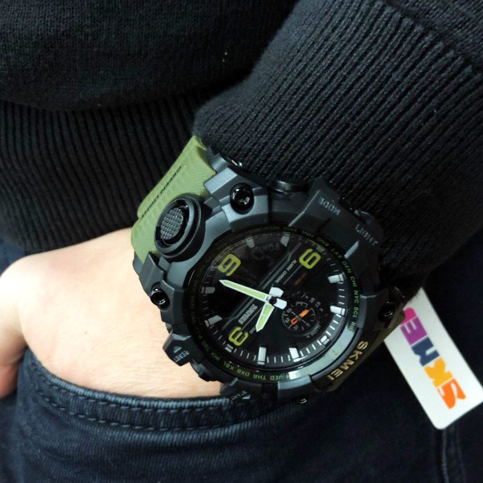 Годинник наручний чоловічий SKMEI 1586AG ARMY GREEN, чоловічий армійський водостійкий тактичний. Колір: зелений