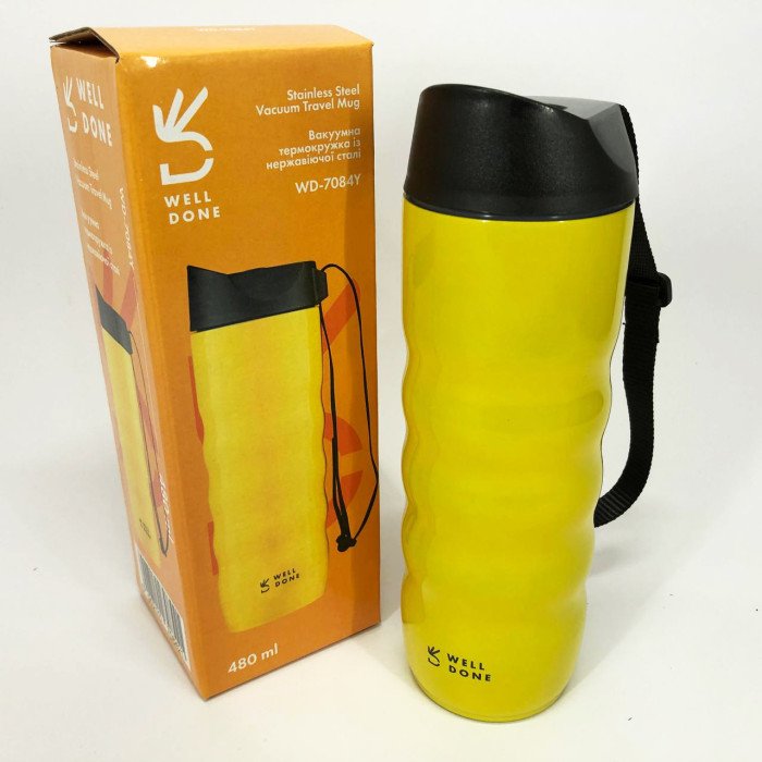 Термокухоль Well Done WD-7084Y вакуумний 480 мл, Термос для питної води, Якісний термос для дому