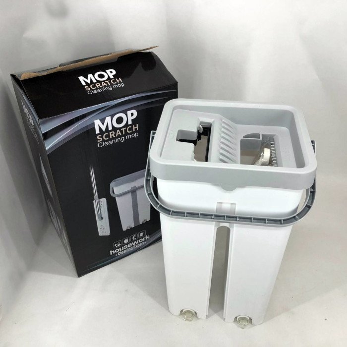 Швабра велика з відром комплект Scratch Cleaning Easy Mop з автоматичним віджиманням та складною ручкою