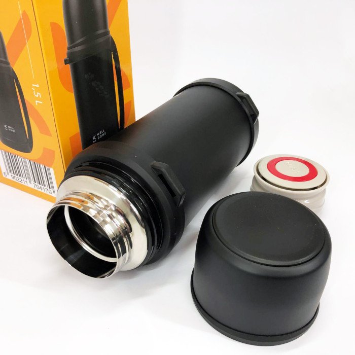 Термос вакуумний Well Done WD-7041B 1.5 літра, Термос для дитини до школи. Колір: чорний