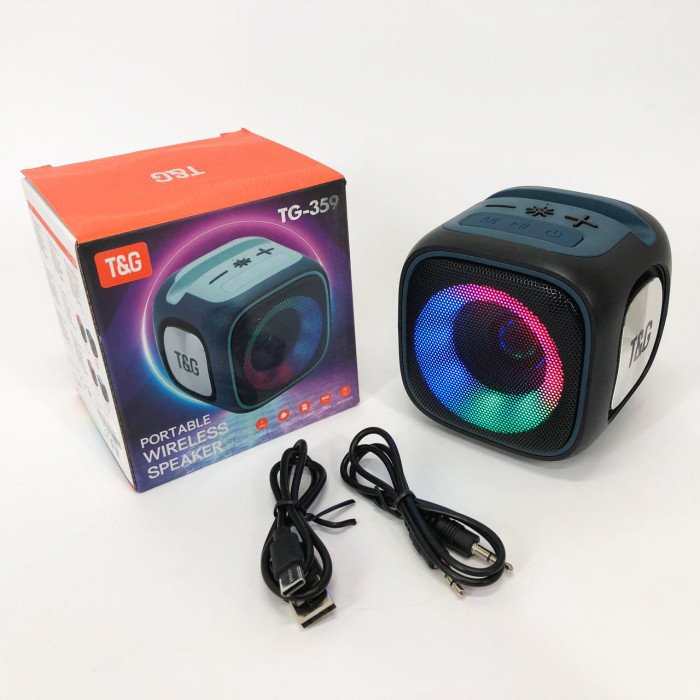 Портативна Bluetooth колонка TG359 7W з RGB підсвічуванням, гучна колонка для вечірки. Колір: чорний