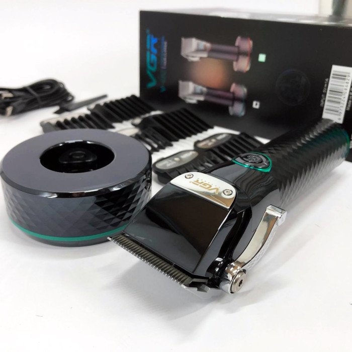 Професійна бездротова машинка для стрижки VGR V-682 тример для волосся, бороди та вусів на підставці