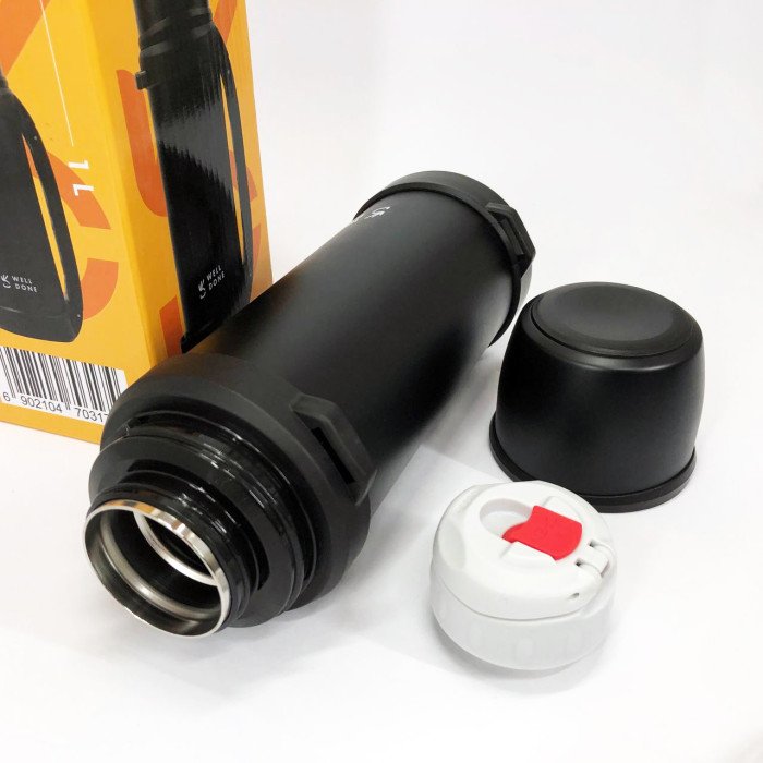 Термос вакуумний 1л Well Done WD-7031B, Термос для кави, Термос похідний. Колір: чорний