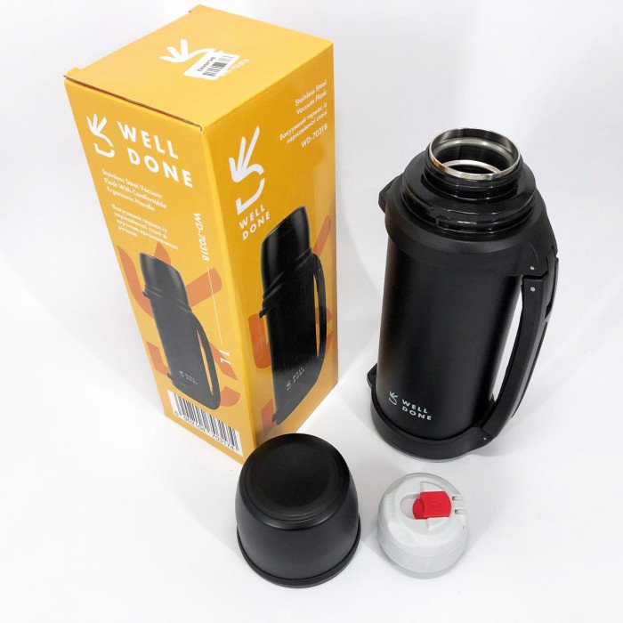 Термос вакуумний 1л Well Done WD-7031B, Термос для кави, Термос похідний. Колір: чорний