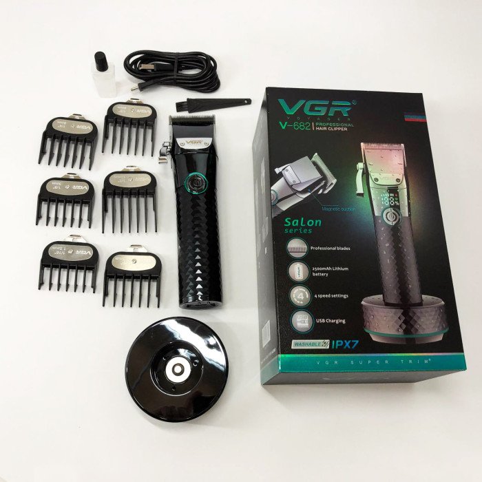 Професійна бездротова машинка для стрижки VGR V-682 тример для волосся, бороди та вусів на підставці