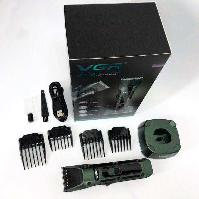 Акумуляторна бездротова машинка для стрижки волосся VGR V-696 з LED дисплеєм та ТУРБО режимом