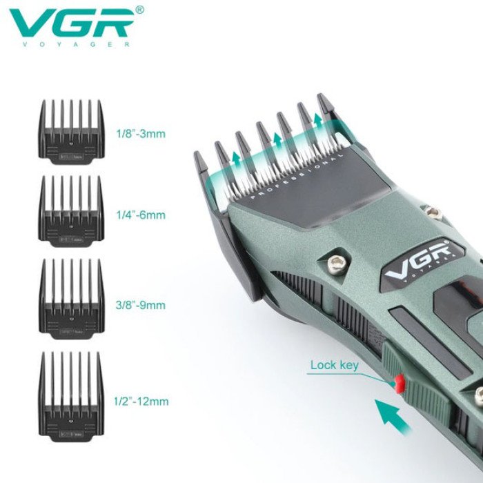 Акумуляторна бездротова машинка для стрижки волосся VGR V-696 з LED дисплеєм та ТУРБО режимом
