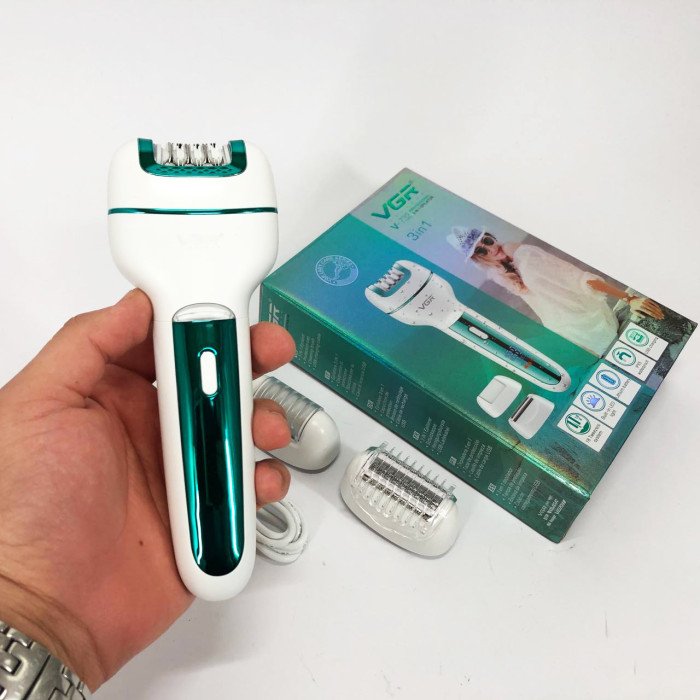 Жіночий бездротовий епілятор 3в1 VGR V-732 для ніг та зони бікіні з підсвічуванням та дисплеєм. Колір: зелений
