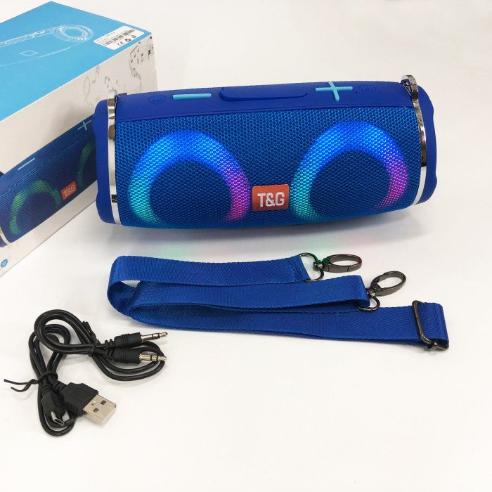 Портативна колонка TG642 з RGB підсвічуванням та ремінцем, акумуляторна колонка для музики. Колір: синій