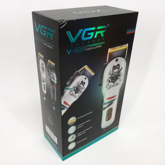 Машинка для стрижки волосся та бороди професійна VGR V-699 B з насадками та LED дисплеєм. Колір: чорний