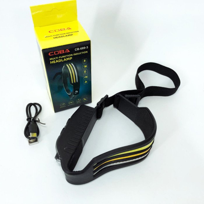Ліхтар налобний стрічка BL-W689-LM+3COB, широкий кут огляду, надлегкий Акумуляторний ліхтарик на голову
