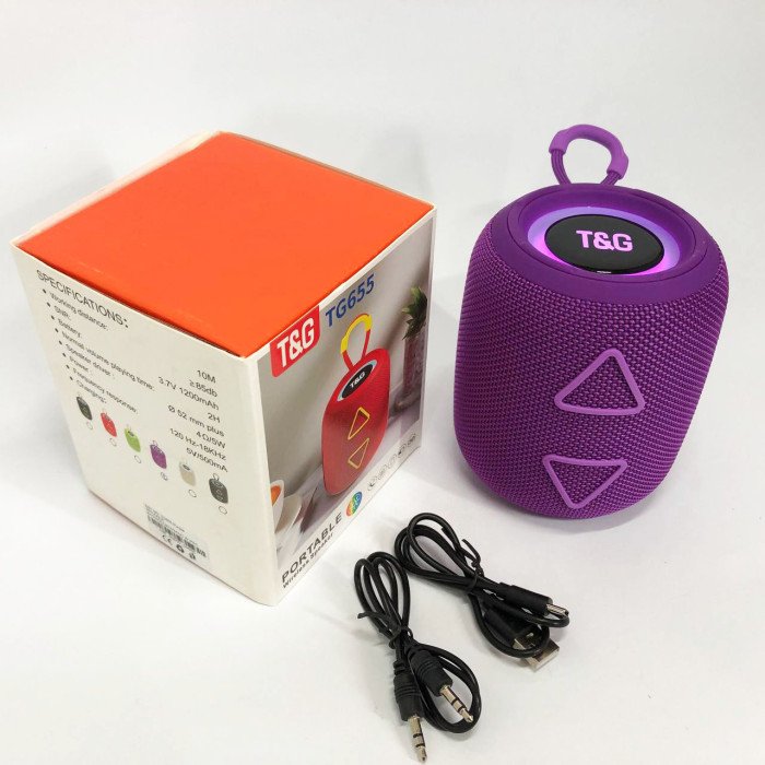 Портативна колонка TG655 5W з RGB підсвічуванням та ремінцем, Акумуляторна для музики. Колір: фіолетовий