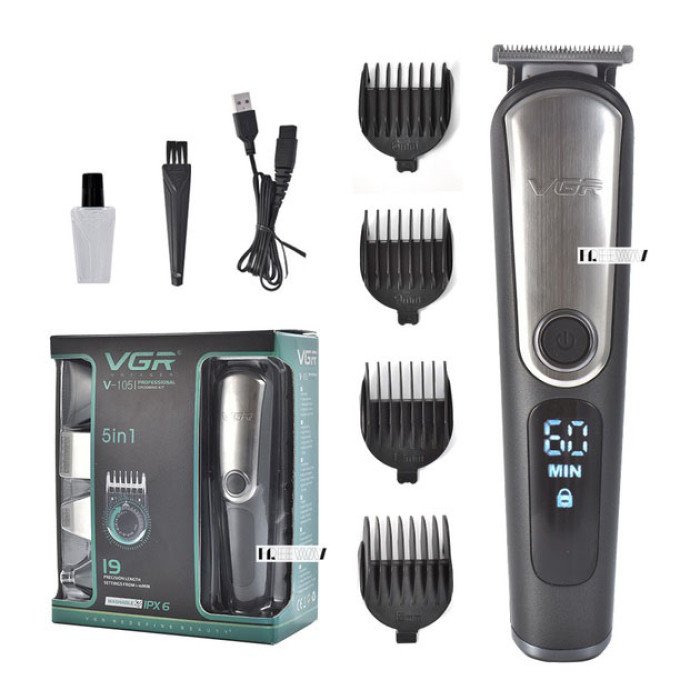 Професійний акумуляторний бездротовий триммер-стилізатор VGR V-105 для волосся та бороди 5 в 1