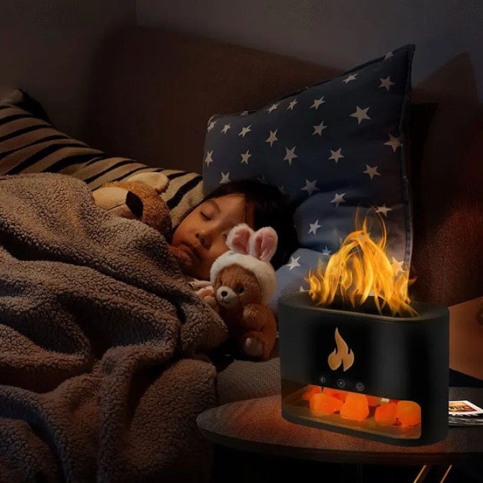 Лампа зволожувач повітря Docsal Flame 3 в 1 з соляним камінням, Портативний зволожувач повітря лампа