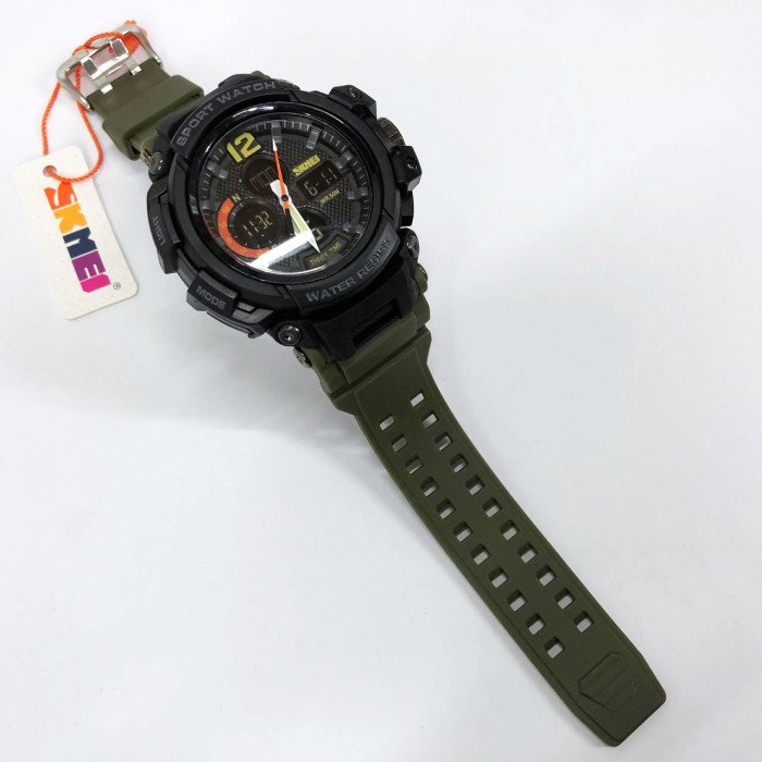 Годинник наручний чоловічий SKMEI 1343AG ARMY GREEN, годинник тактичний протиударний. Колір: зелений
