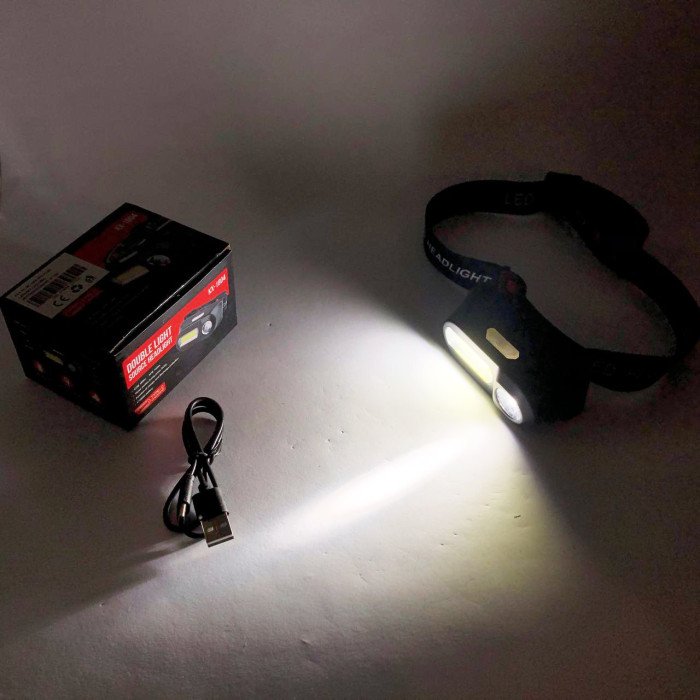 Ліхтар налобний 1804-XPE+COB на акумуляторі, Ліхтар акумуляторний для риболовлі, Ліхтарик налобний потужний
