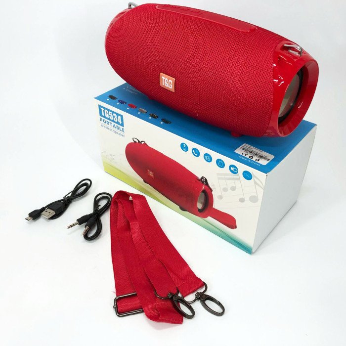 Портативна Bluetooth колонка TG534 SD IPX5 з ремінцем, бездротова колонка потужна. Колір: червоний