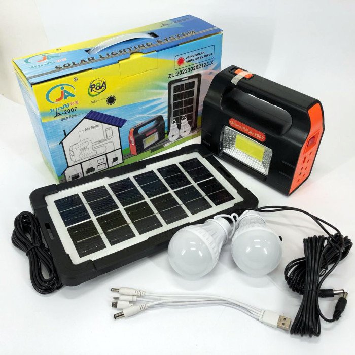 Ліхтар портативний на сонячній батареї JA-2007 сонячна зарядна станція + 2 лампочки. Колір: помаранчевий