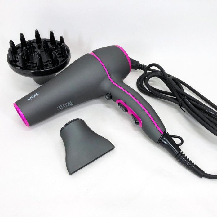 Професійний потужний фен з насадками VGR V-402 з концентратором та дифузором для сушіння та укладання волосся
