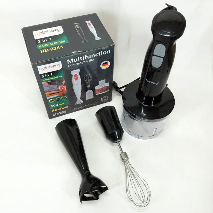 Блендер 3в1 Rainberg RB-2243 500W занурювальний блендер подрібнювач, блендер для дитячого пюре. Колір: чорний