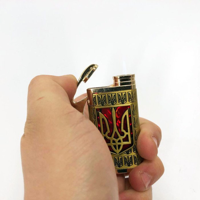 Турбо запальничка Герб України на ЧЕРВОНОМУ тлі, вітрозахисна запальничка, подарункові запальнички