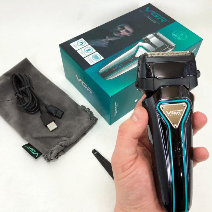 Електробритва портативна VGR V-333 шейвер для гоління бороди та вусів з акумулятором. Колір: чорний