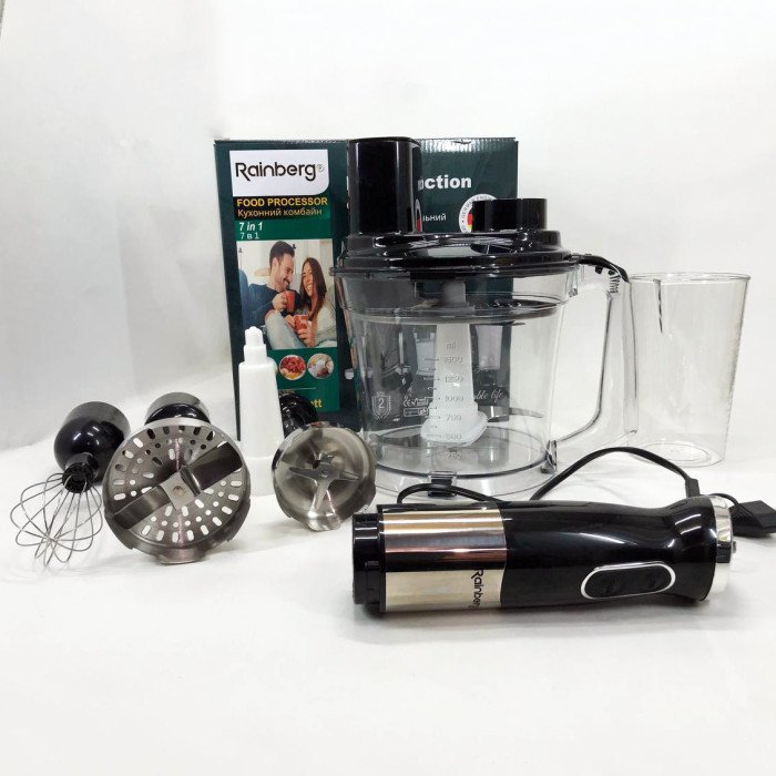Багатофункціональний занурювальний мульти блендер 4в1 Rainberg RB-2238 подрібнювач 1200 Вт, потужний